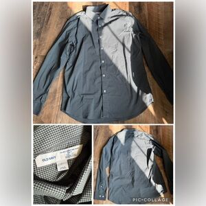 Old Navy Men's Dark Checkered Button-Down Shirt Large Slim Fit